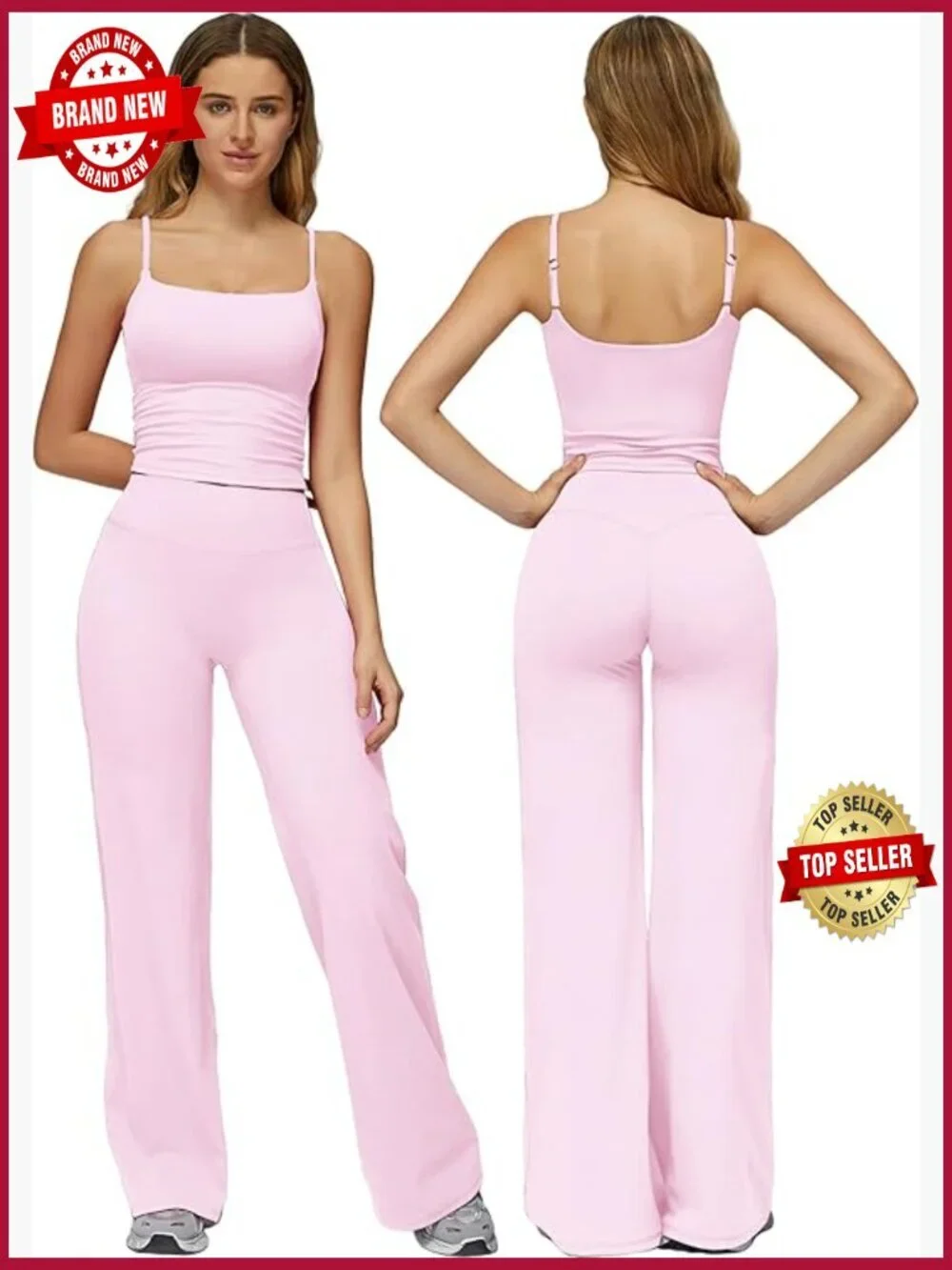 2 Piece Yoga Set: Crop Top & High Waisted Wide Leg Pants Workout Outfit